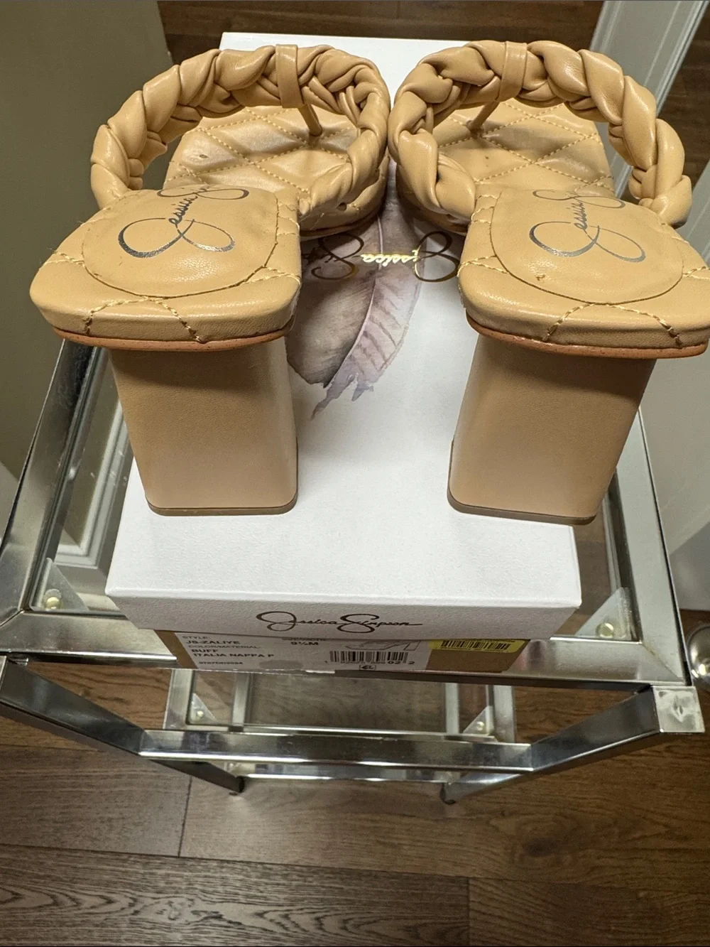 Jessica Simpson Tan Braided Quilted Thong Sandals size 9 1/2 in Buff color